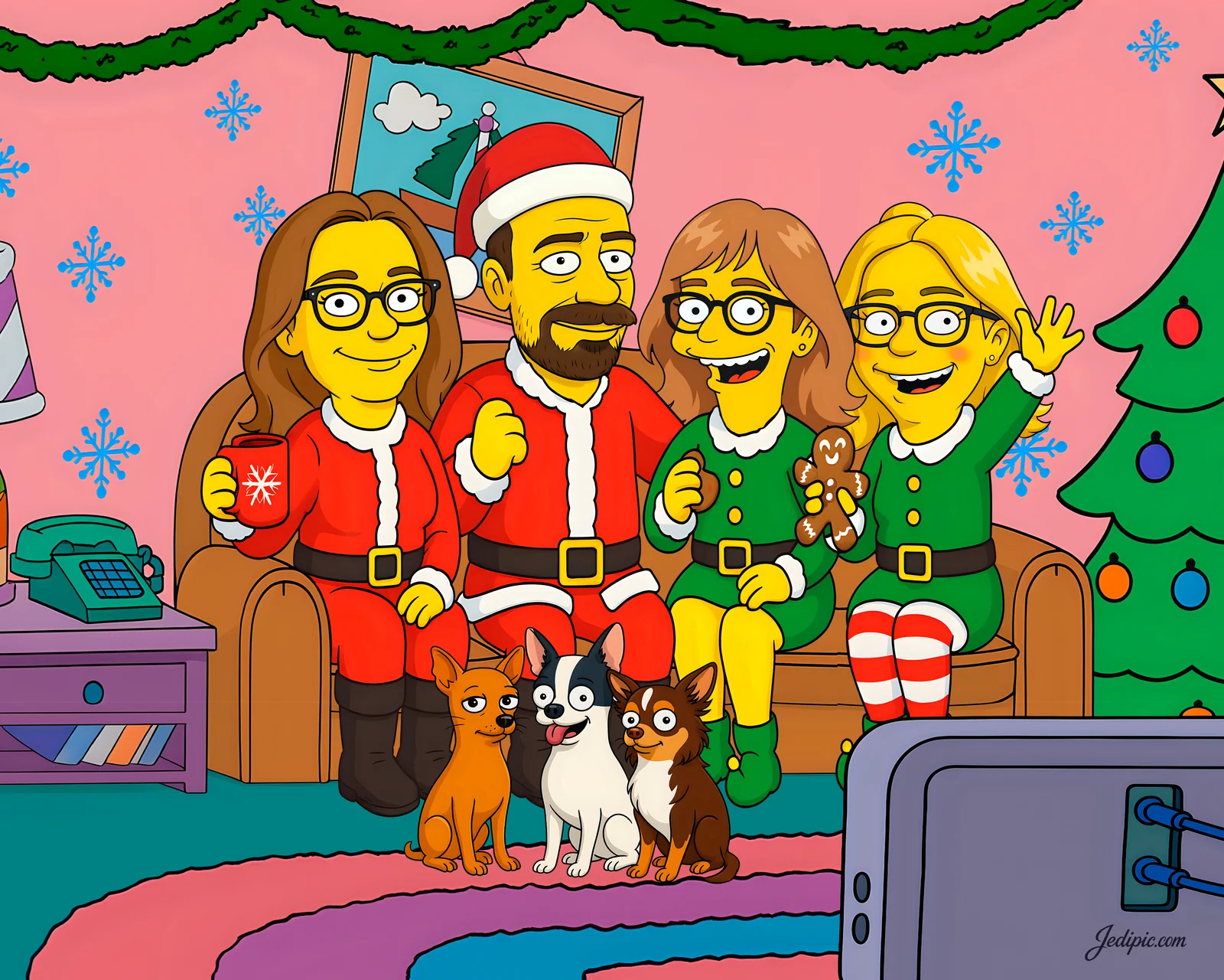 Custom Family Christmas Caricature from Photo - Christmas Morning Christmas Keepsake Gift
