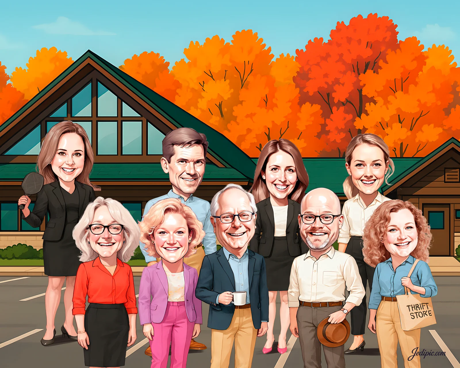 Custom Corporate Team Caricature from Photo - Warehouse Crew Shift Recognition Gift
