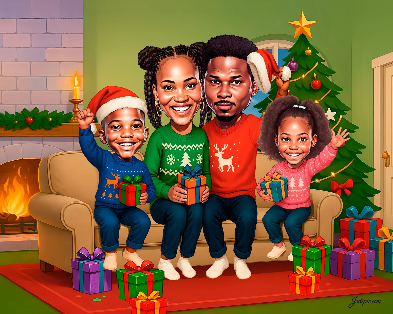 Custom Family Caricature from Photo - Adoption Day Forever Family Gift