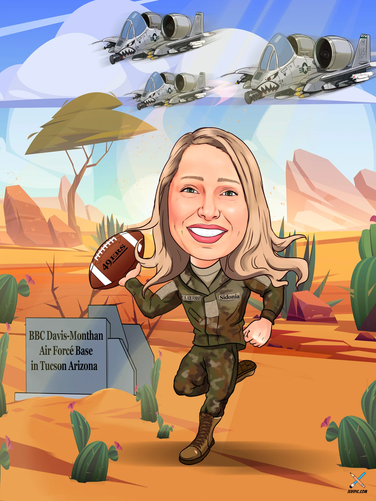 Custom Air Force Caricature from Photo - Airman Squadron Gift