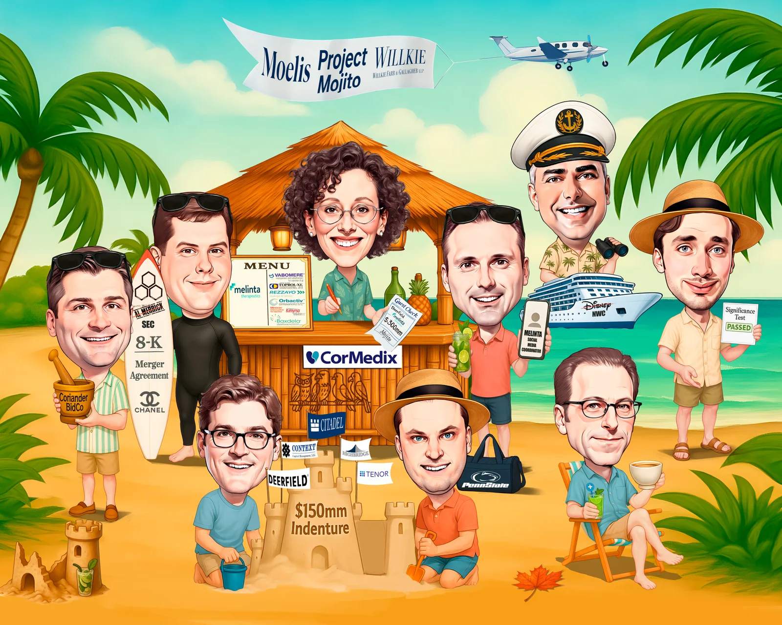 Custom Corporate Team Caricature from Photo - Salon Team Grand Reopening Gift