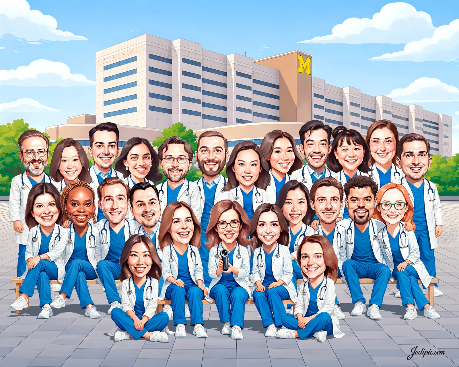Custom Doctor Caricature from Photo — Personalized Physician Portrait White Coat Medical Graduation Gift