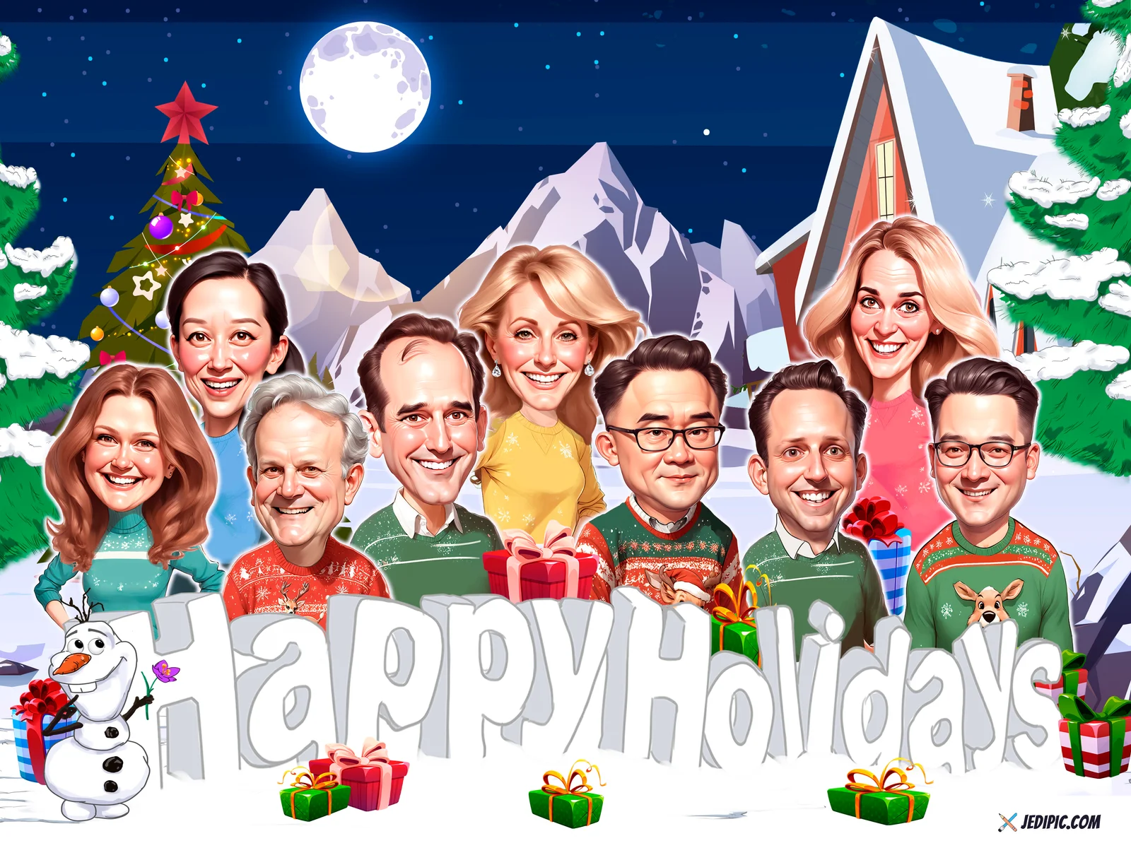 Custom Corporate Team Caricature from Photo — Personalized Office Group Portrait Employee Appreciation Gift