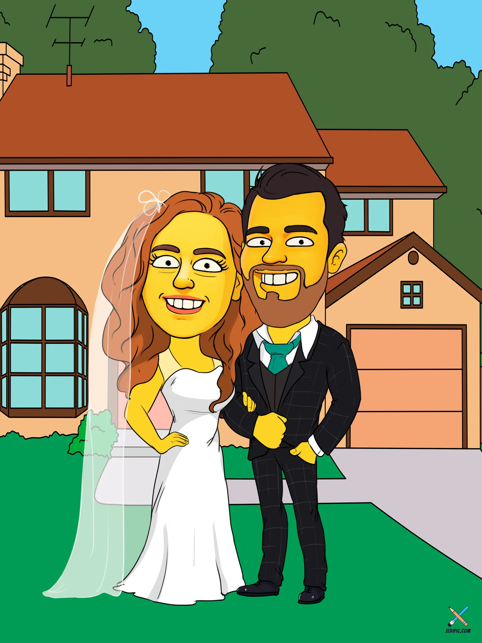 Custom Wedding Caricature from Photo — Romantic Bride and Groom Portrait Anniversary Reception Sign Gift