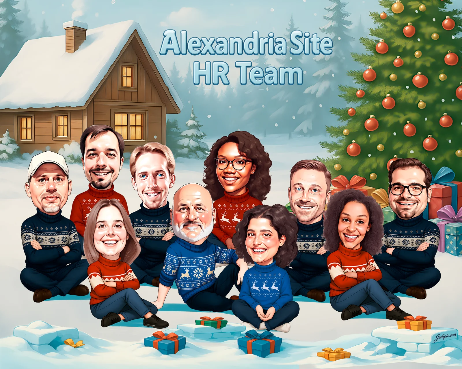 Custom Corporate Team Caricature from Photo — Personalized Business Group Portrait Farewell Coworker Gift