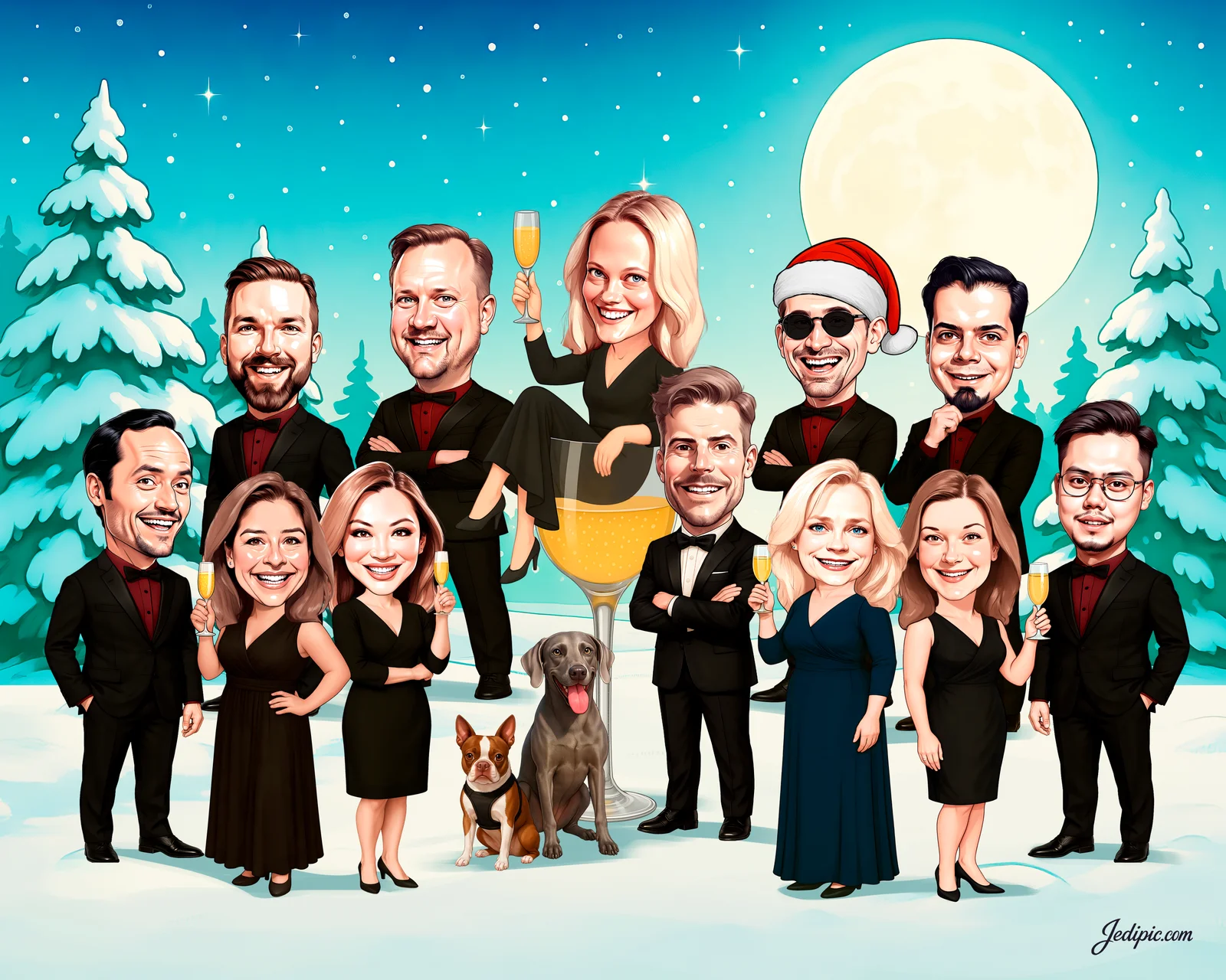 Custom Corporate Team Caricature from Photo — Personalized Coworker Group Portrait Company Anniversary Gift