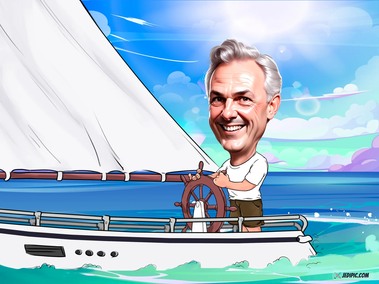 Custom Boat Caricature from Photo — Personalized Boating Portrait Captain Fishing Retirement Sailor Gift