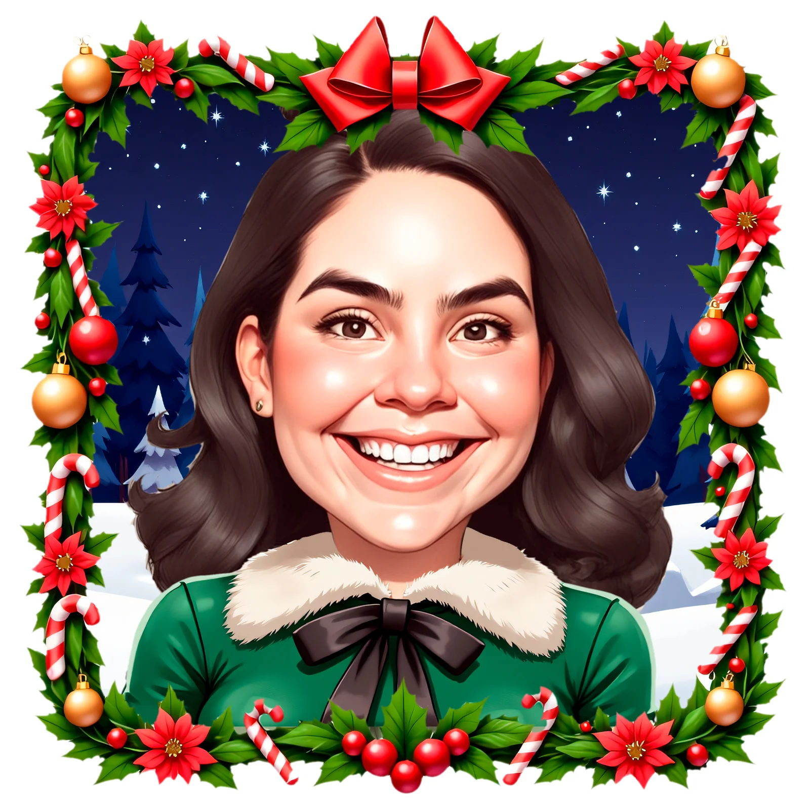 Custom Christmas Caricature from Photo — Personalized Holiday Family Portrait Festive Gift and Card Front Art