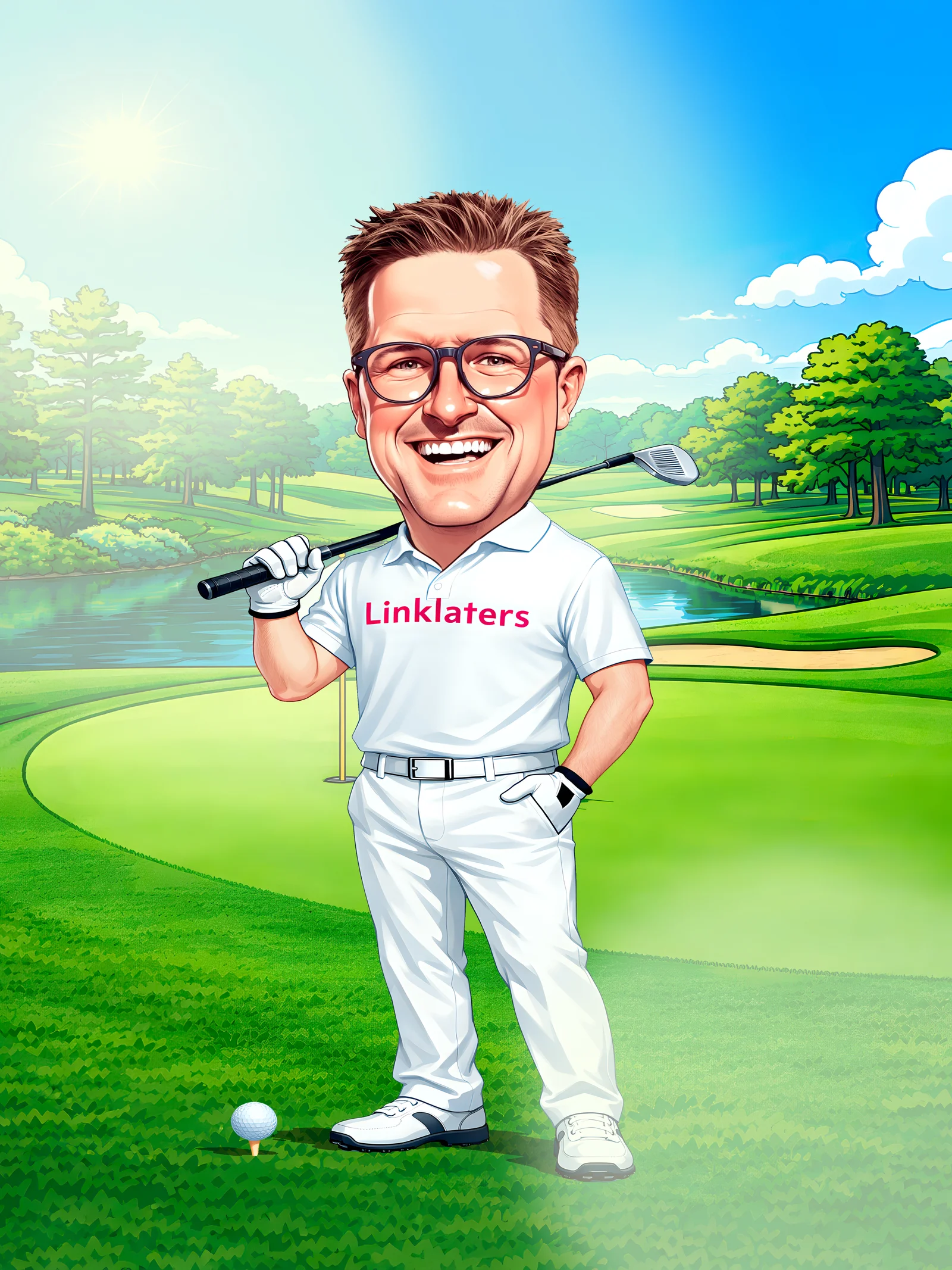 Custom Golf Caricature from Photo — Personalized Golfer Portrait on the Course Retirement Birthday Dad Gift