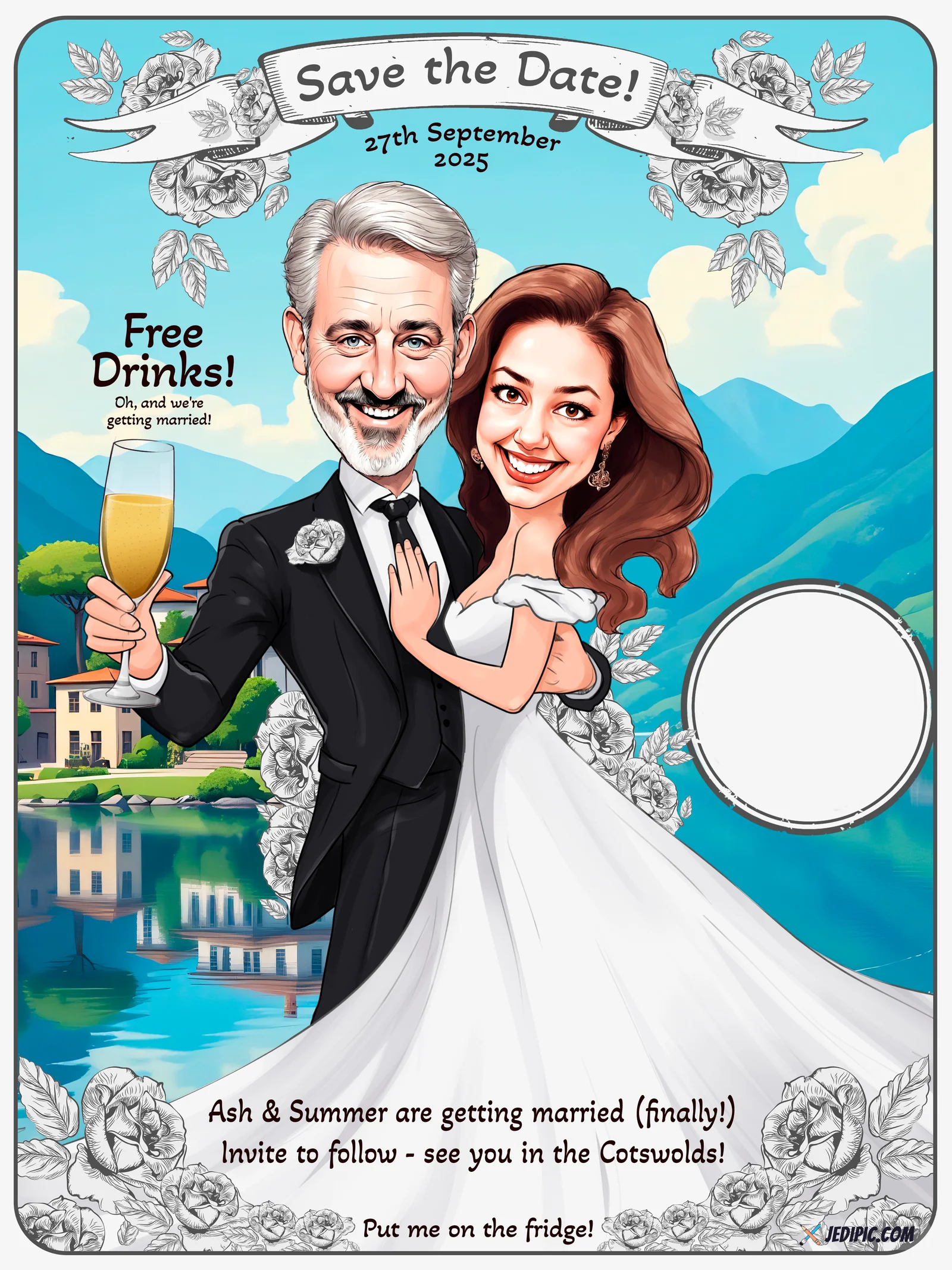 Custom Wedding Caricature from Photo — Bride Groom Couple Portrait Reception Welcome Sign Anniversary Gift