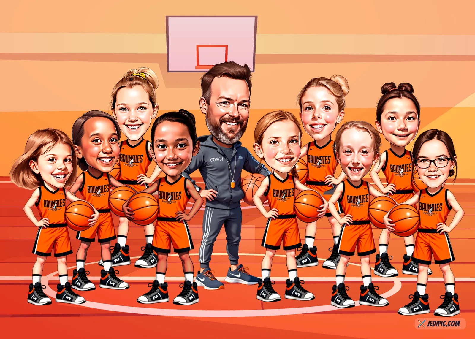 Custom Basketball Caricature from Photo — Personalized Hoops Player Portrait Team Coach Sports Fan Gift