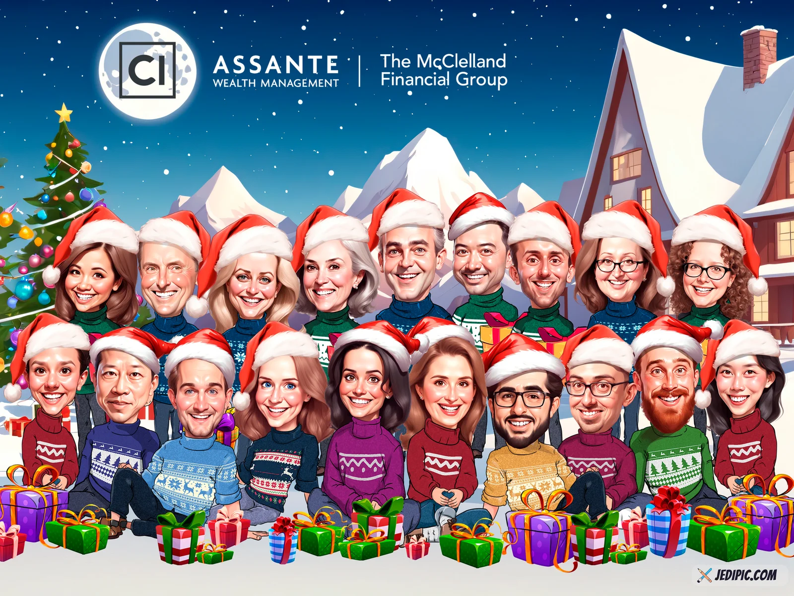 Custom Corporate Team Caricature from Photo — Personalized Workplace Group Portrait Employee of the Year Gift