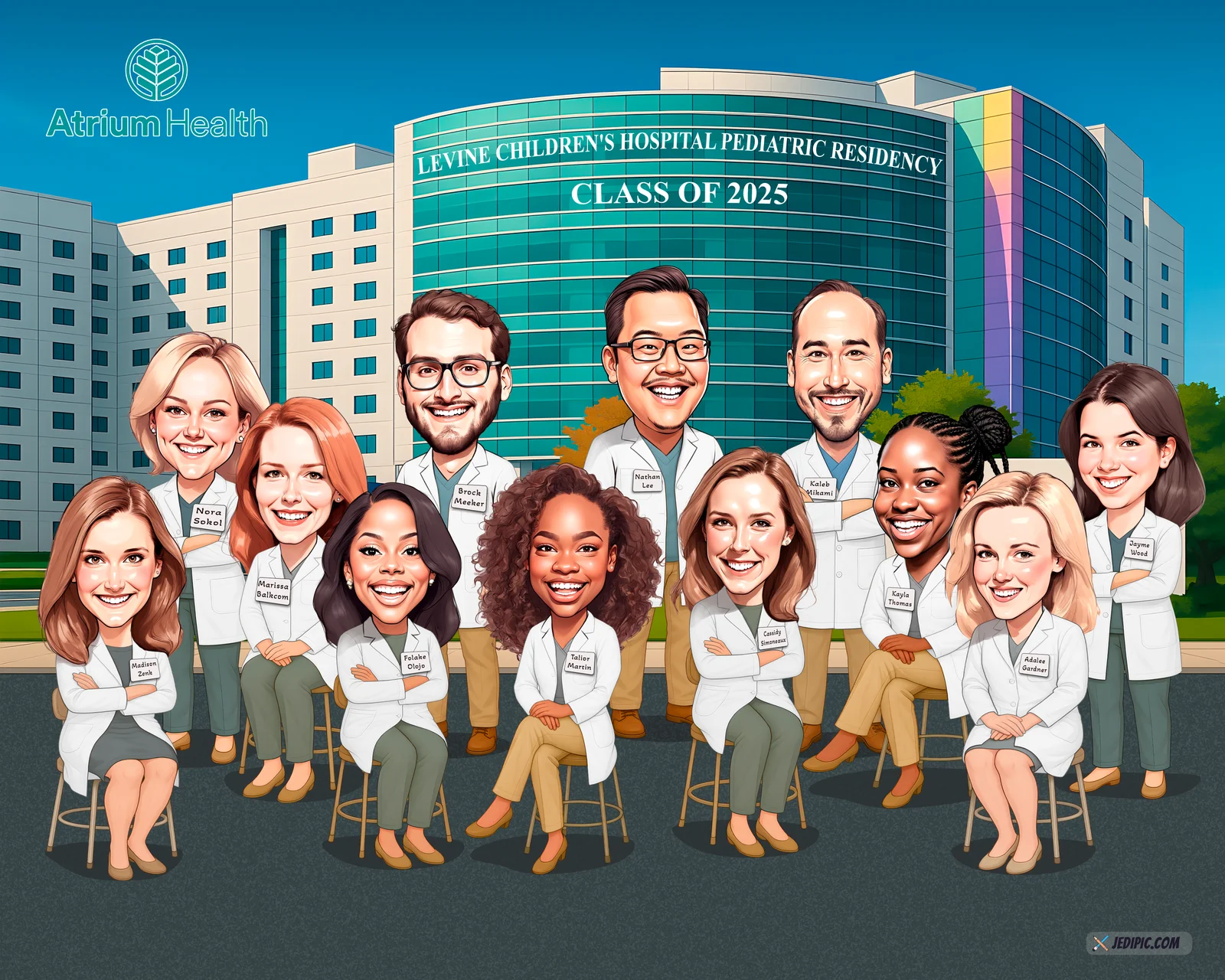Custom Corporate Team Caricature from Photo — Personalized Office Team Portrait Departing Colleague Farewell Gift