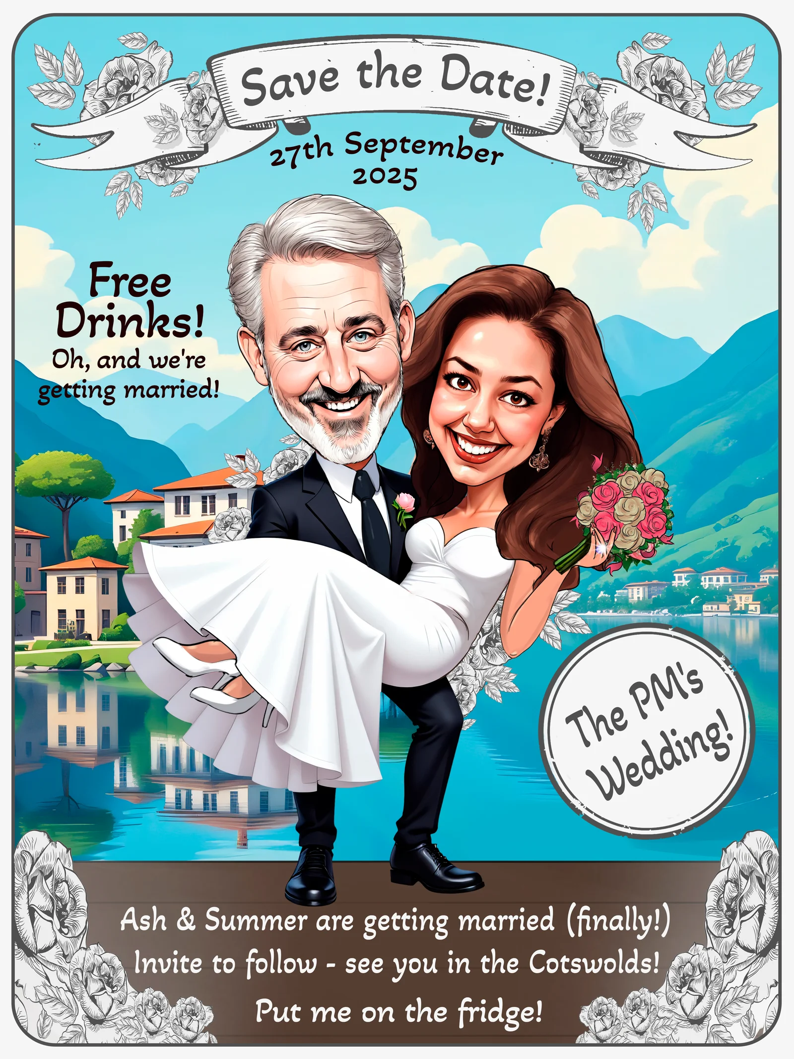 Custom Wedding Caricature from Photo — Bride Groom Portrait Save the Date Reception Sign Anniversary Gift