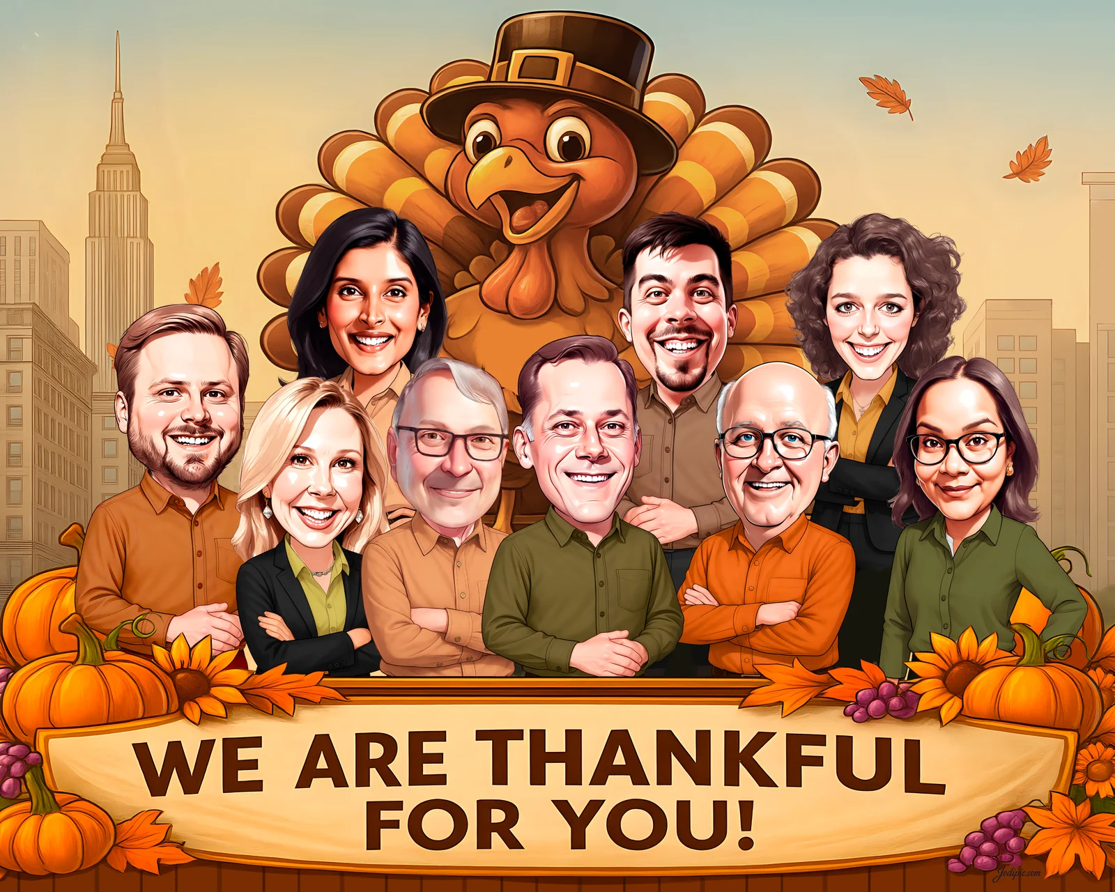Custom Corporate Team Caricature from Photo — Personalized Business Group Portrait Founders Startup Team Gift