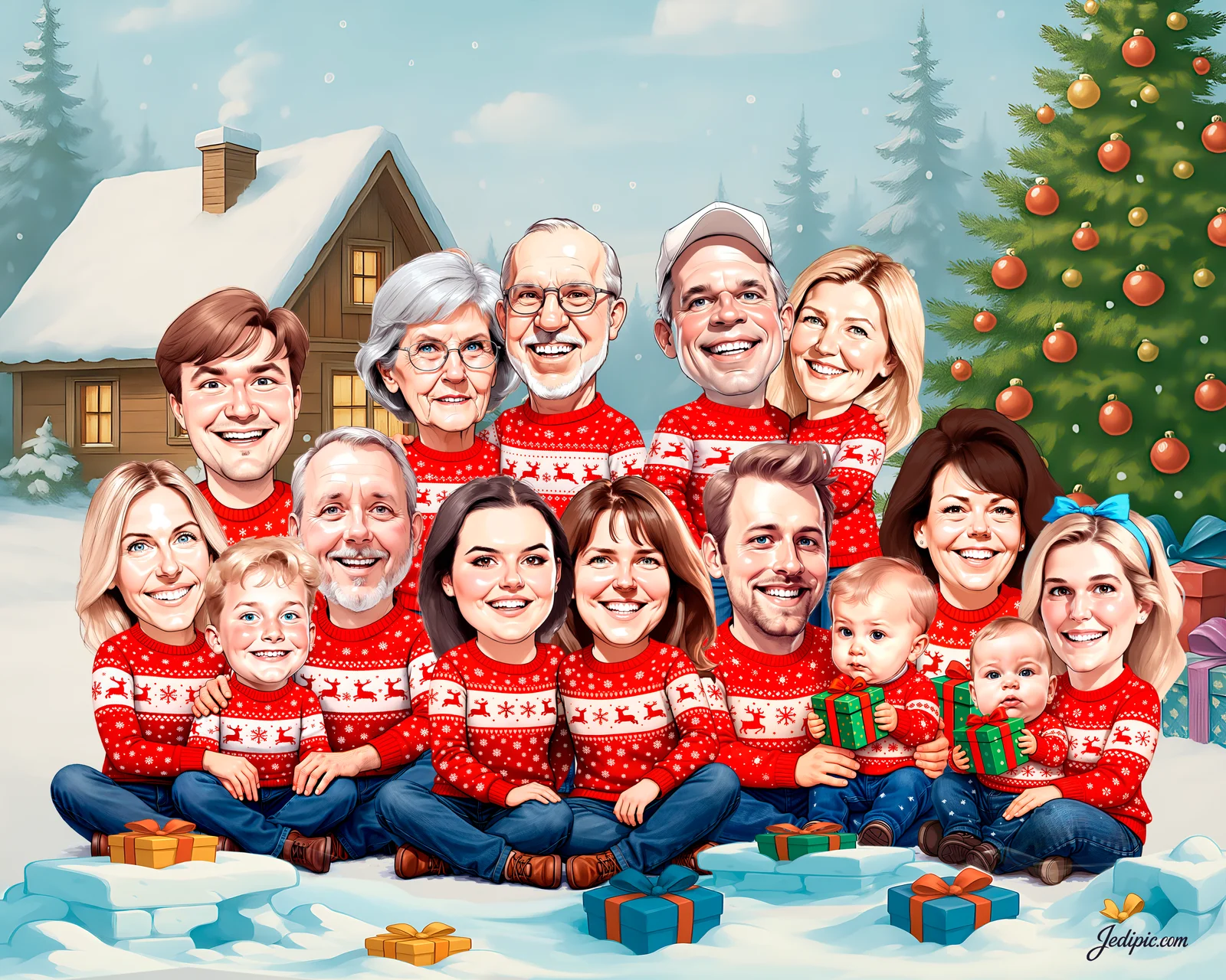 Custom Family Caricature from Photo — Personalized Parents Kids Portrait Christmas Anniversary Home Wall Gift
