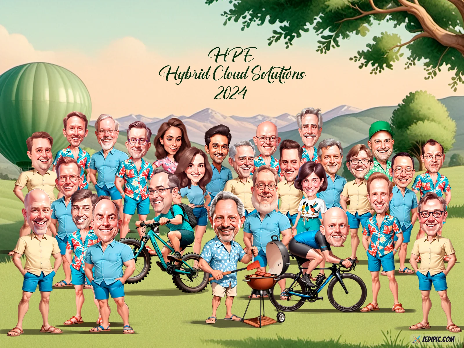 Custom Corporate Team Caricature from Photo — Personalized Office Group Portrait Sales Team Quarter Winners Gift