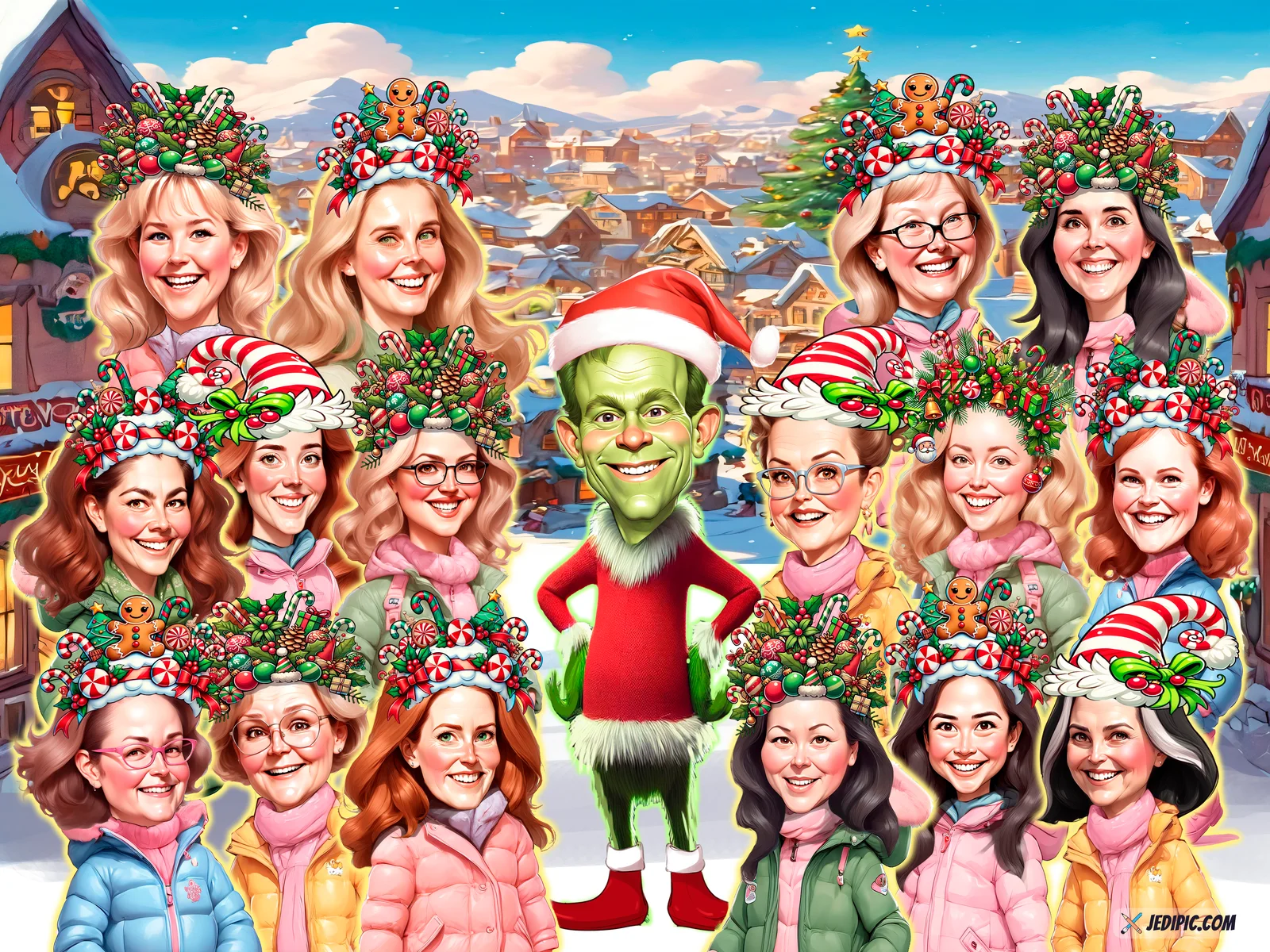 Custom Corporate Team Caricature from Photo — Personalized Office Group Portrait Company Retreat Keepsake Gift