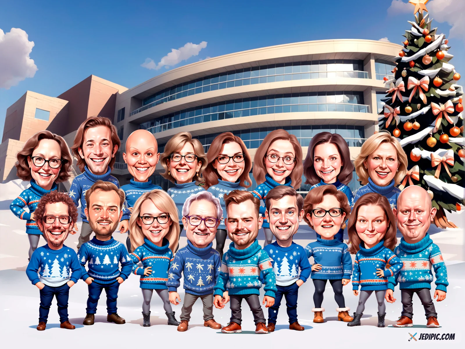 Custom Corporate Team Caricature from Photo — Personalized Office Squad Portrait Employee Farewell Group Card Gift
