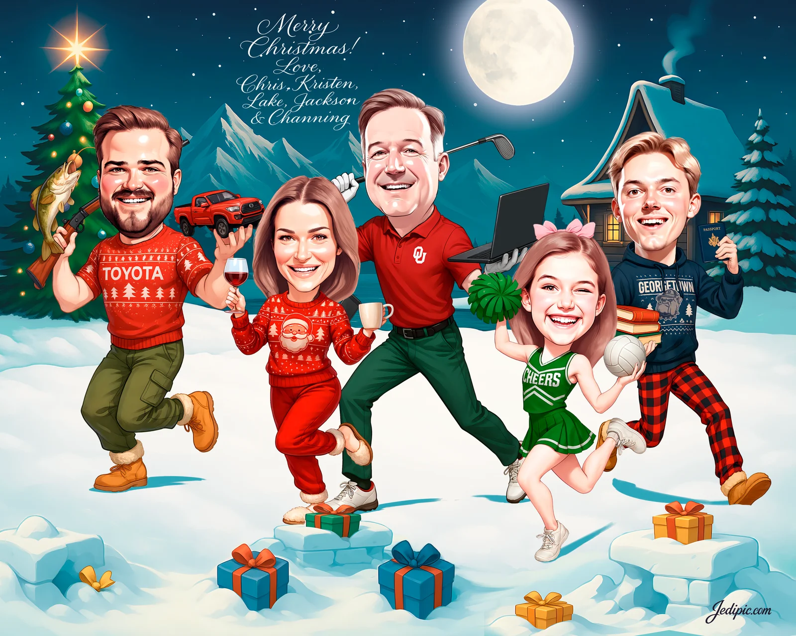 Custom Family Caricature from Photo — Personalized Family Portrait Holiday Reunion Anniversary Cozy Home Gift