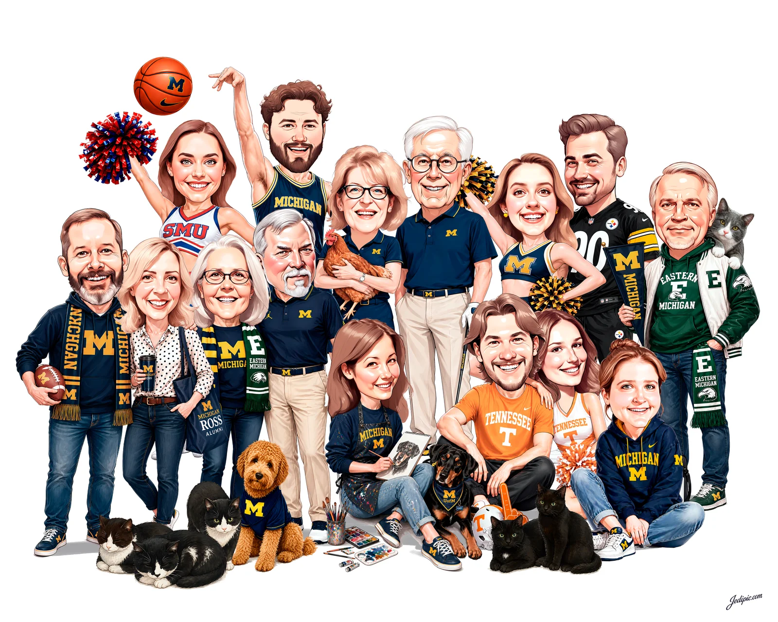 Custom Family Caricature from Photo — Personalized Parents Kids Portrait Christmas Reunion Grandparents Wall Gift