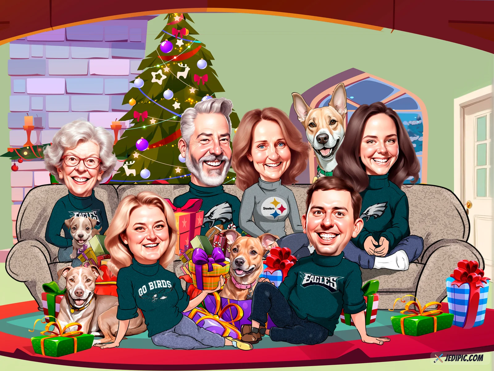Custom Family Caricature from Photo — Personalized Extended Family Portrait Reunion Anniversary Home Wall Gift