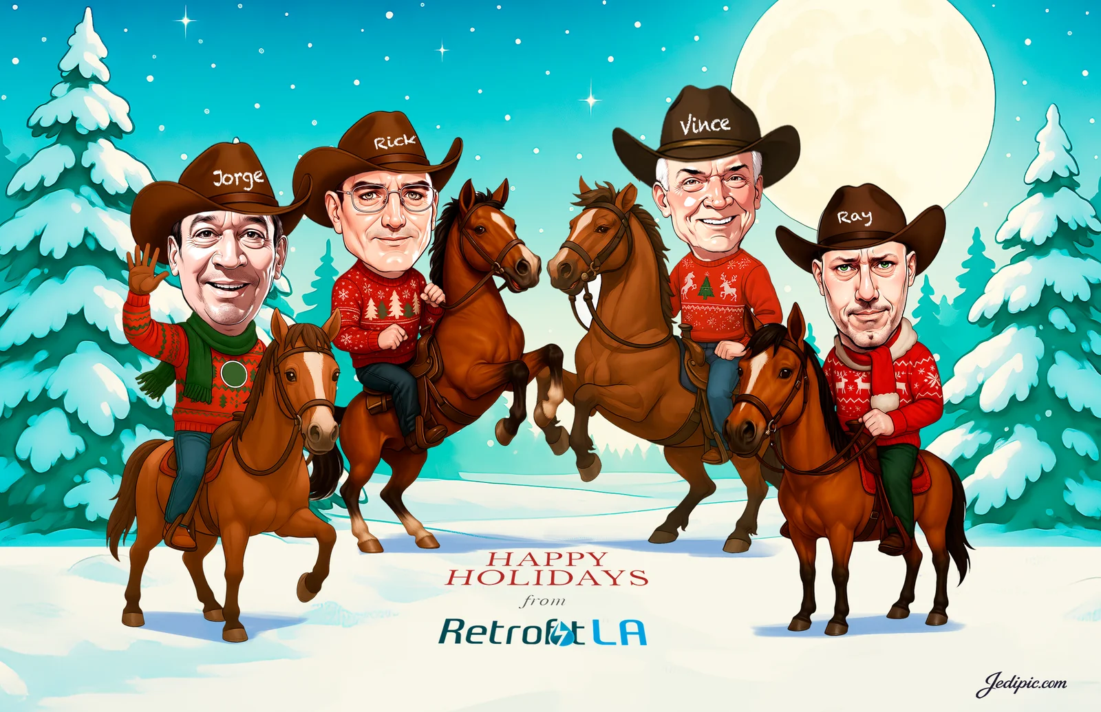 Custom Corporate Team Caricature from Photo — Personalized Office Group Portrait End of Year Team Wins Gift