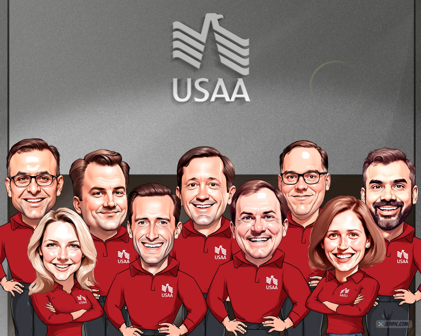 Custom Corporate Team Caricature from Photo — Personalized Office Group Portrait Project Wrap Celebration Gift