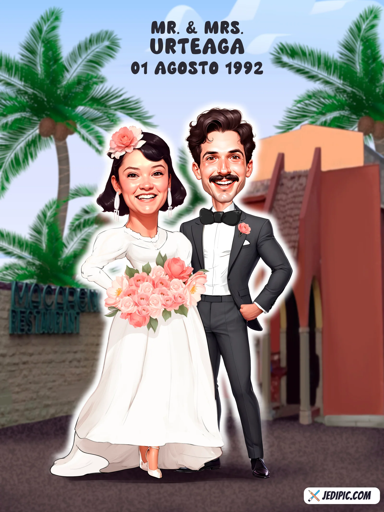 Custom Wedding Caricature from Photo — Bride Groom Portrait Ceremony Sign Anniversary Bridal Shower Couple Gift