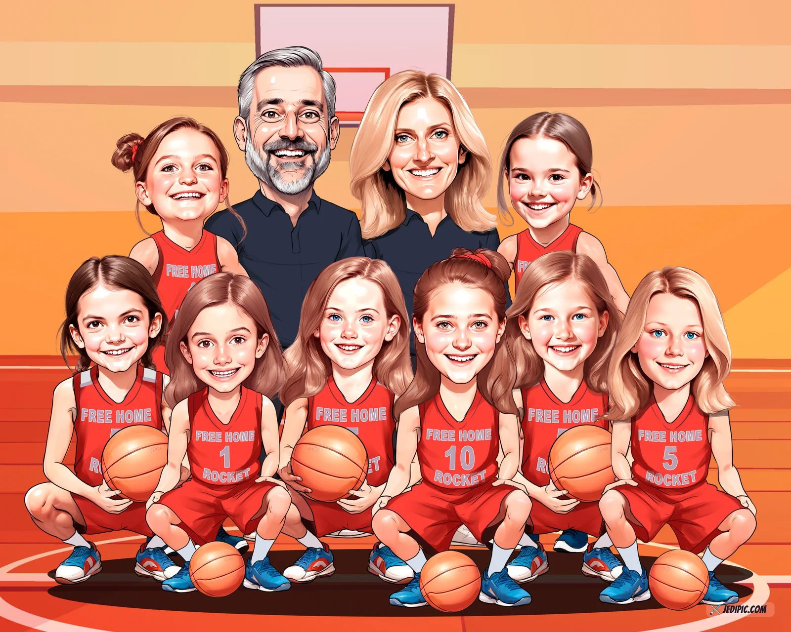 Custom Basketball Caricature from Photo — Personalized Hoops Player Portrait Coach Team Roster Season Fan Gift