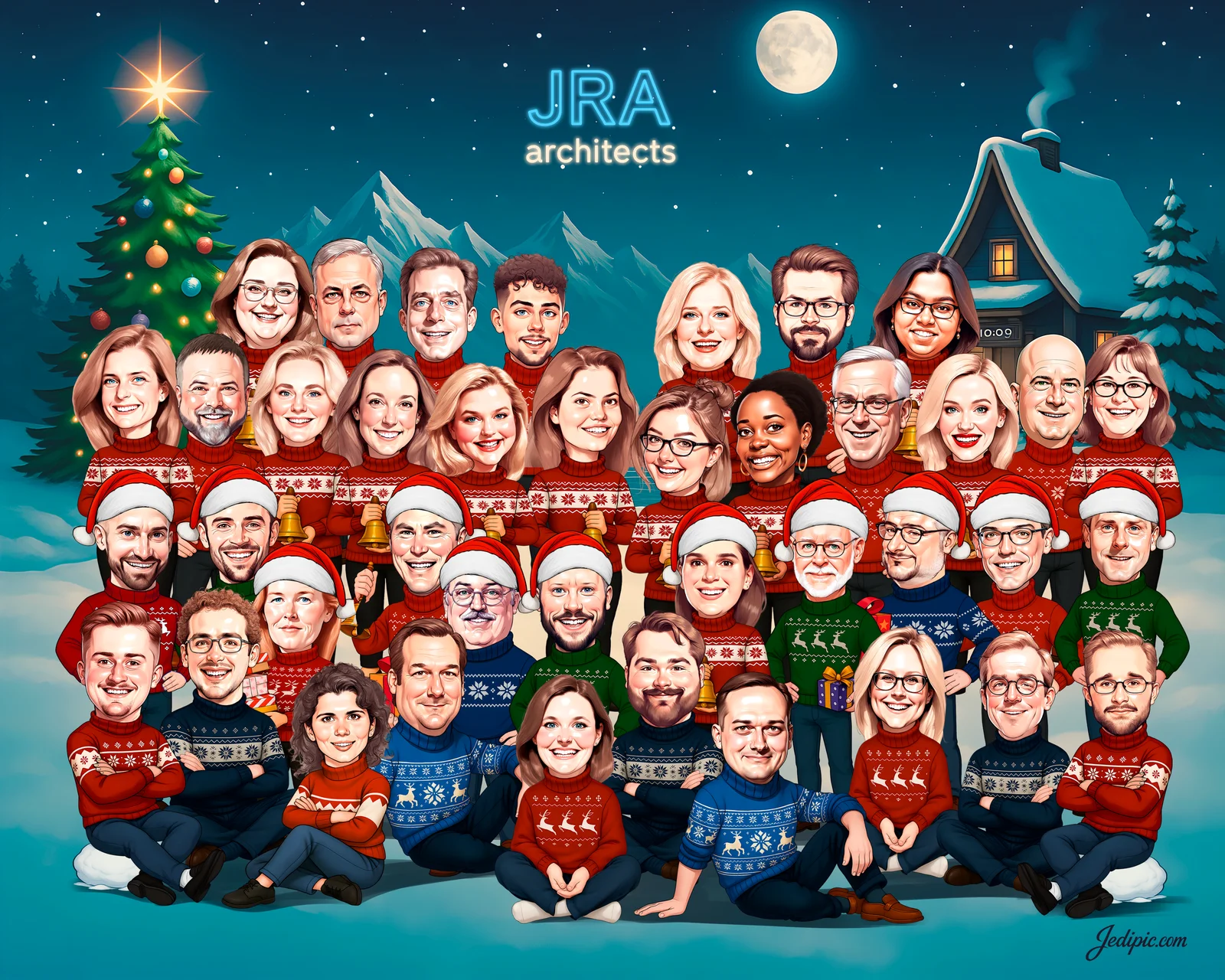 Custom Corporate Team Caricature from Photo — Personalized Business Group Portrait Team Retreat Wall Keepsake Gift
