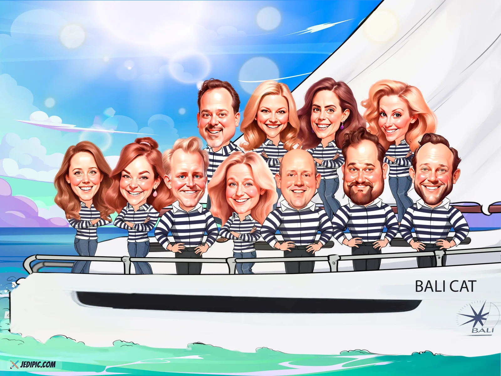 Custom Best Friends Group Hangout Portrait Caricature from Photo — Hand Drawn Personalized Digital Portrait Gift
