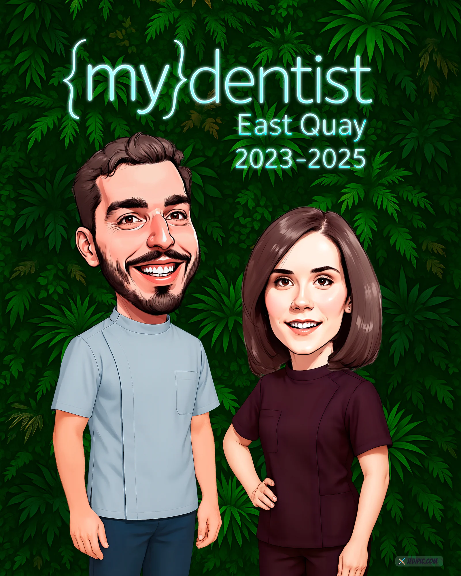 Custom Dentist Office Team Portrait Caricature from Photo — Hand Drawn Personalized Digital Portrait Gift