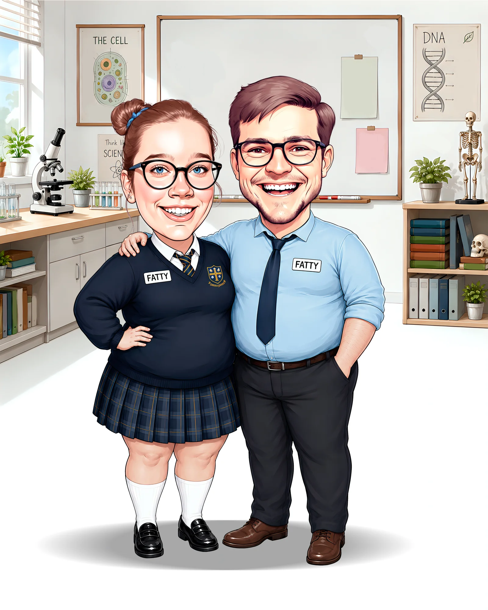 Custom Classroom Teacher Portrait Caricature from Photo — Hand Drawn Personalized Digital Portrait Gift