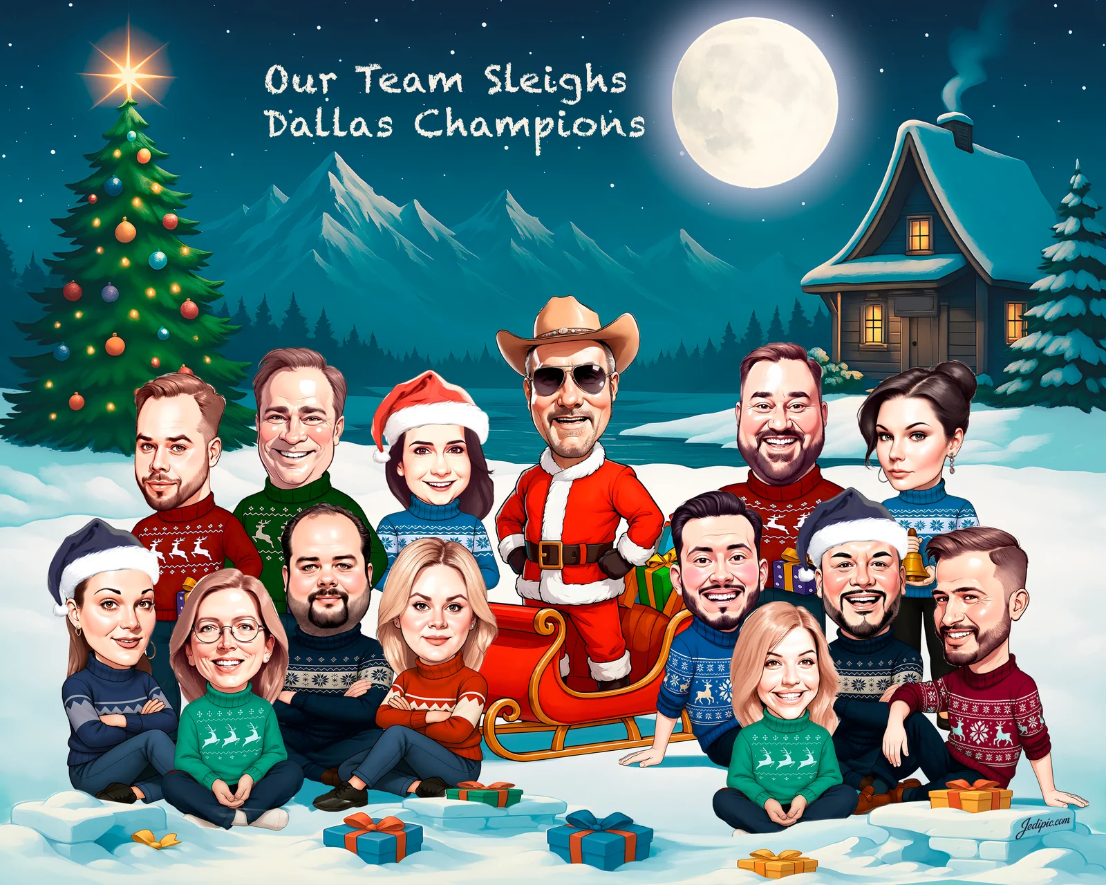 Custom Sales Crew Team Portrait Caricature from Photo — Hand Drawn Personalized Digital Portrait Gift