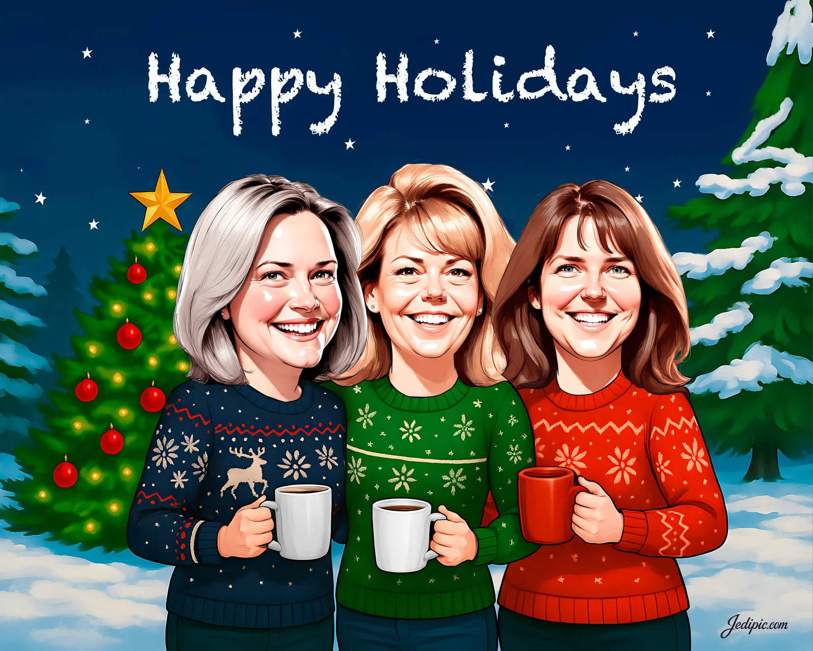 Custom Girls Trip Squad Portrait Caricature from Photo — Hand Drawn Personalized Digital Portrait Gift