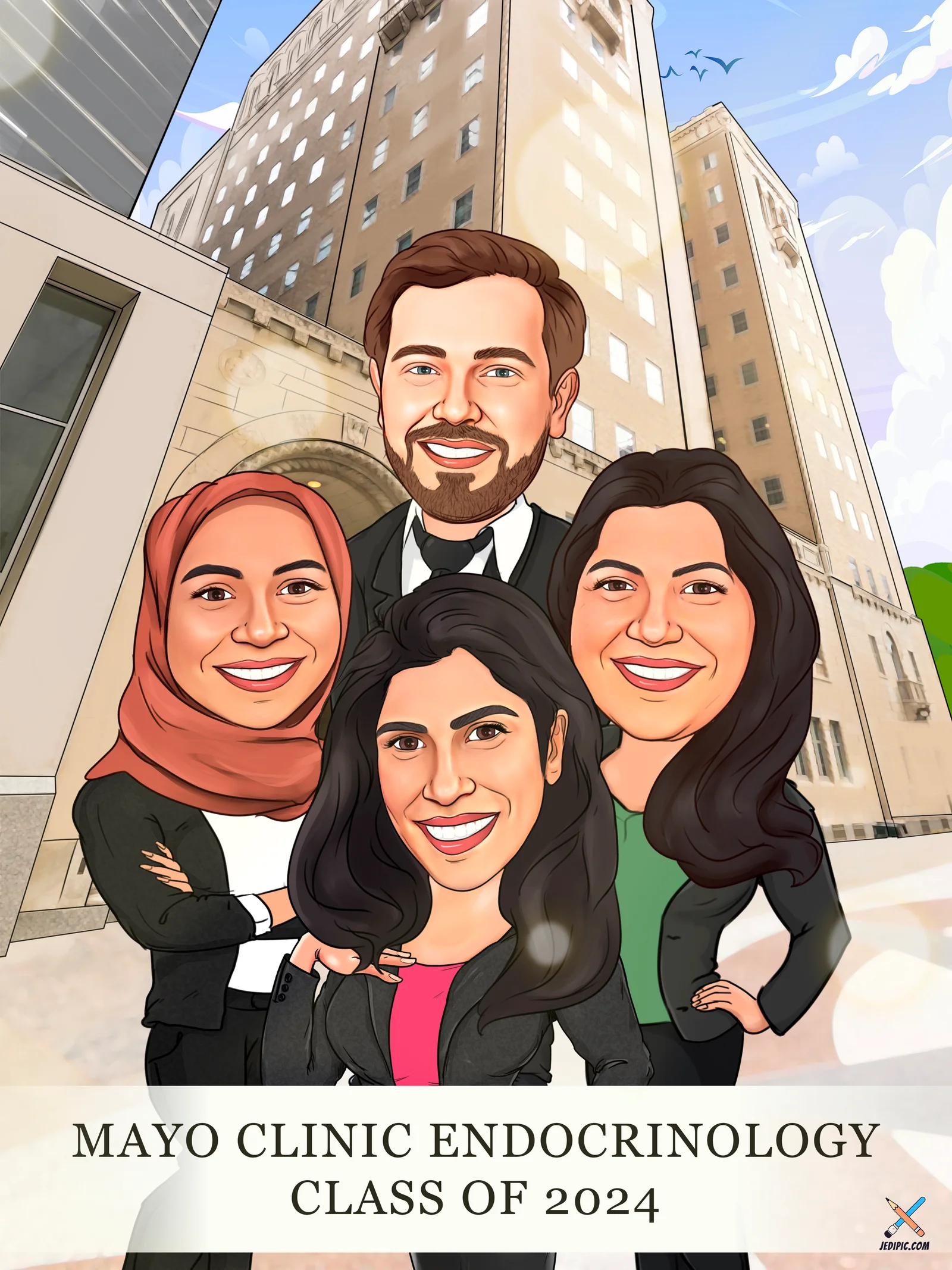 Custom Department Team Portrait Caricature from Photo — Hand Drawn Personalized Digital Portrait Gift