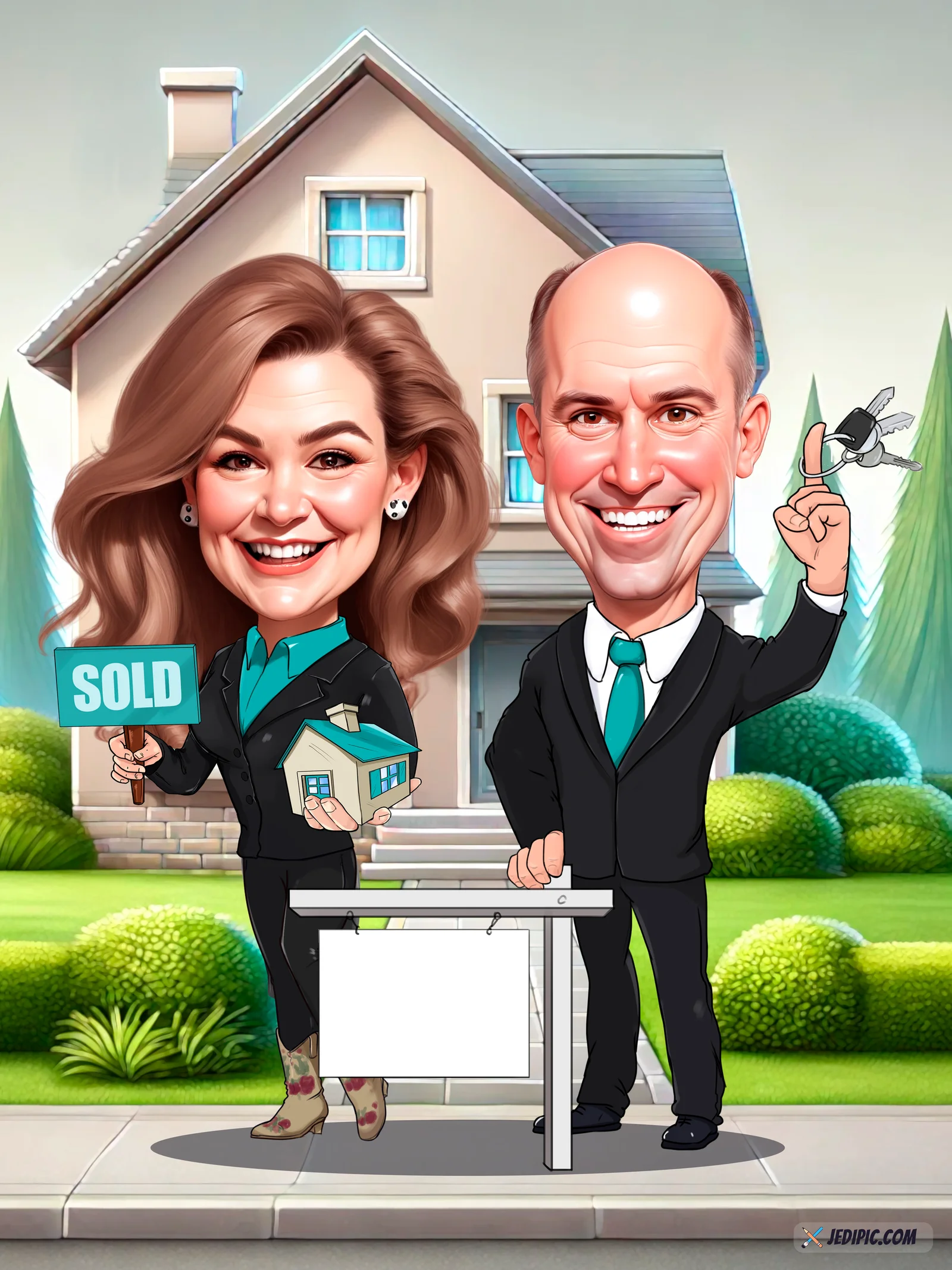 Custom Real Estate Agent Portrait Caricature from Photo — Hand Drawn Personalized Digital Portrait Gift