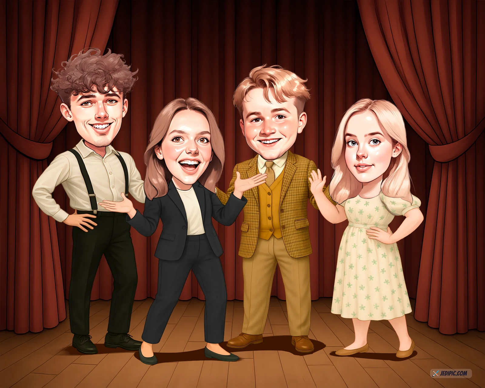 Custom Friend Squad Reunion Portrait Caricature from Photo — Hand Drawn Personalized Digital Portrait Gift