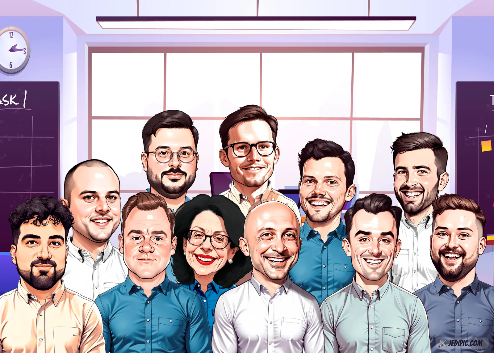 Custom Ops Team Group Portrait Caricature from Photo — Hand Drawn Personalized Digital Portrait Gift
