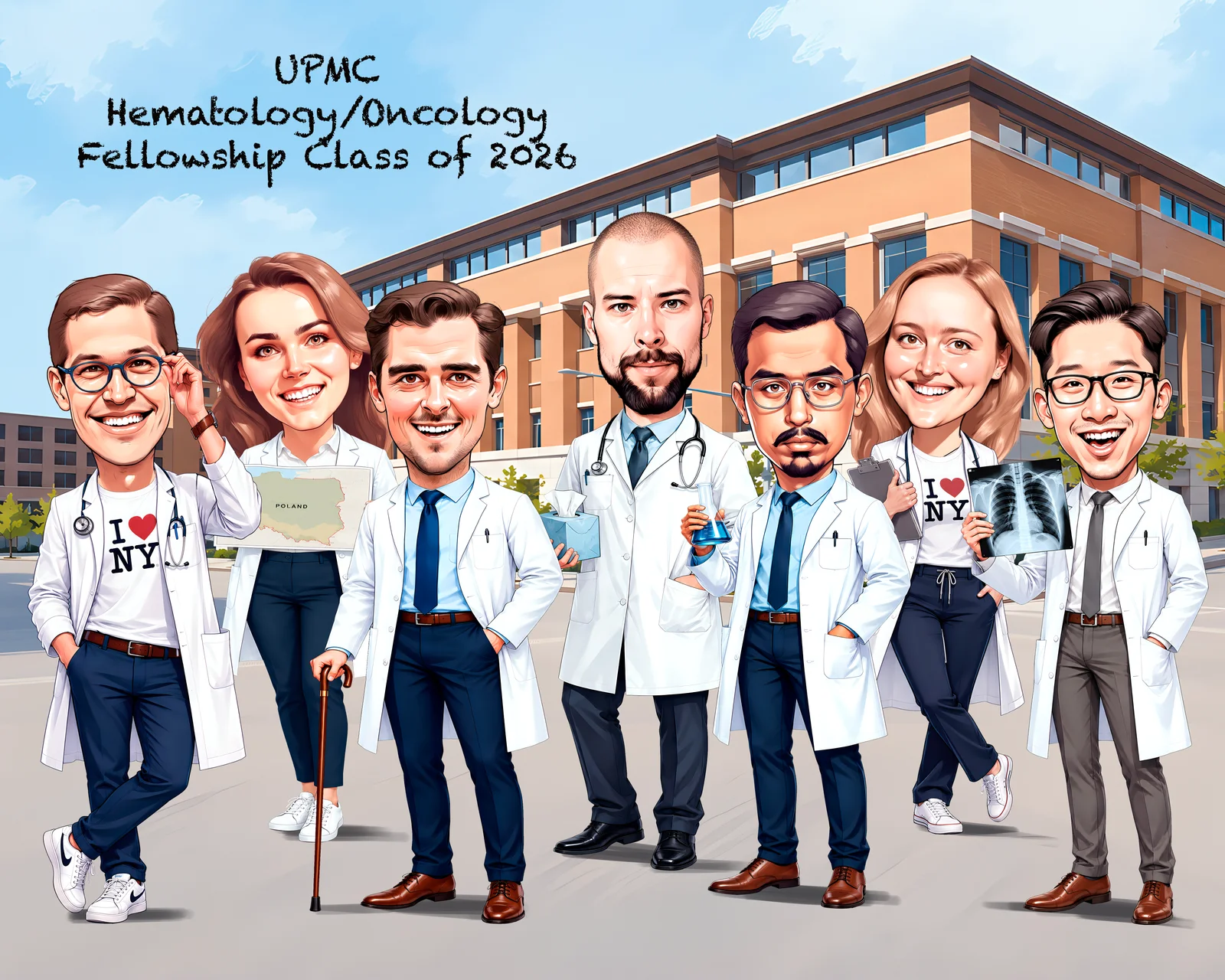 Custom Doctor White Coat Portrait Caricature from Photo — Hand Drawn Personalized Digital Portrait Gift