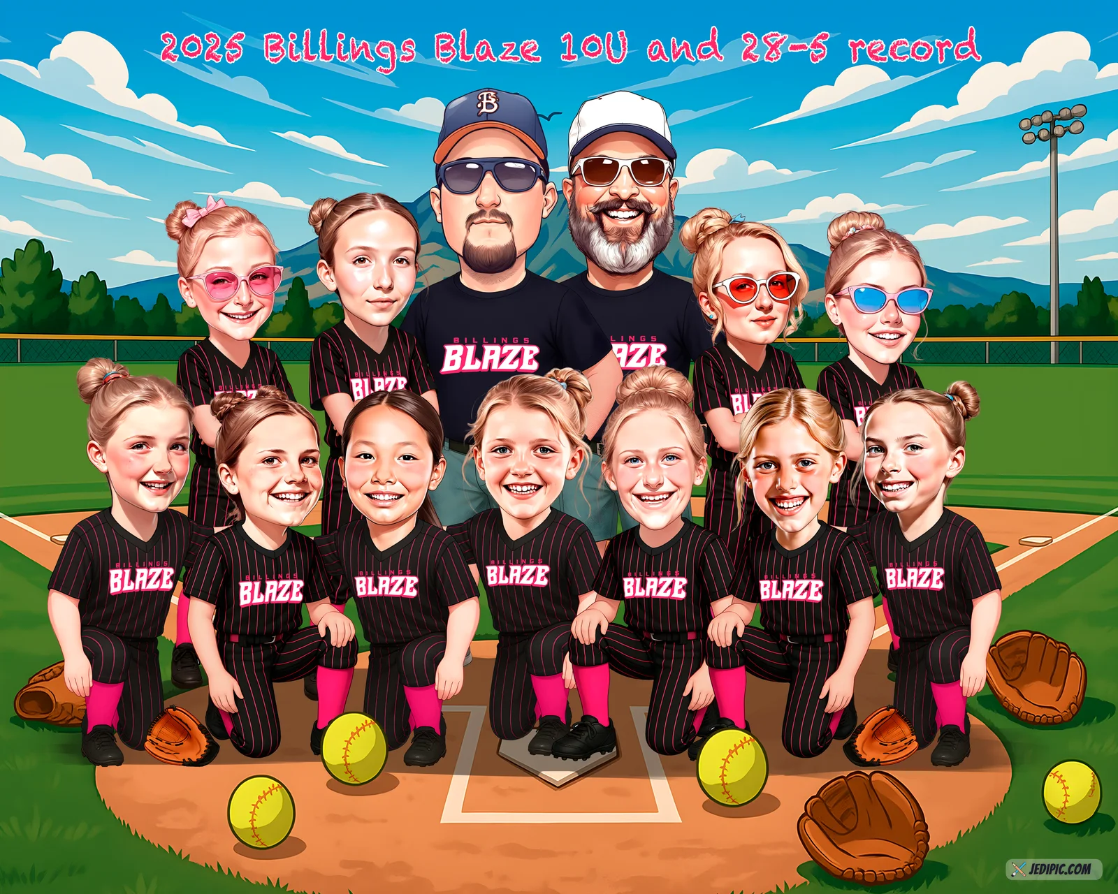 Custom Baseball Team Diamond Portrait Caricature from Photo — Hand Drawn Personalized Digital Portrait Gift