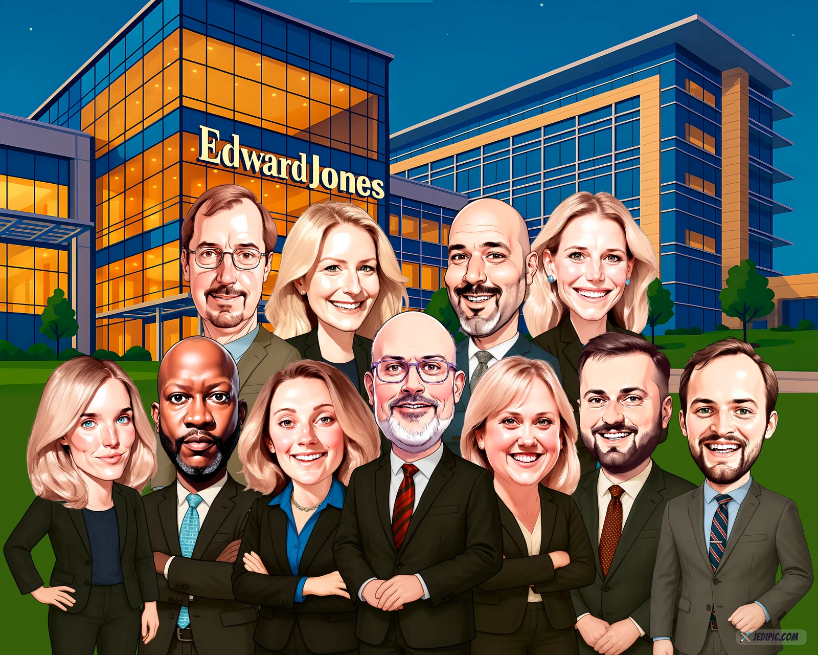 Custom Finance Team Portrait Caricature from Photo — Hand Drawn Personalized Digital Portrait Gift