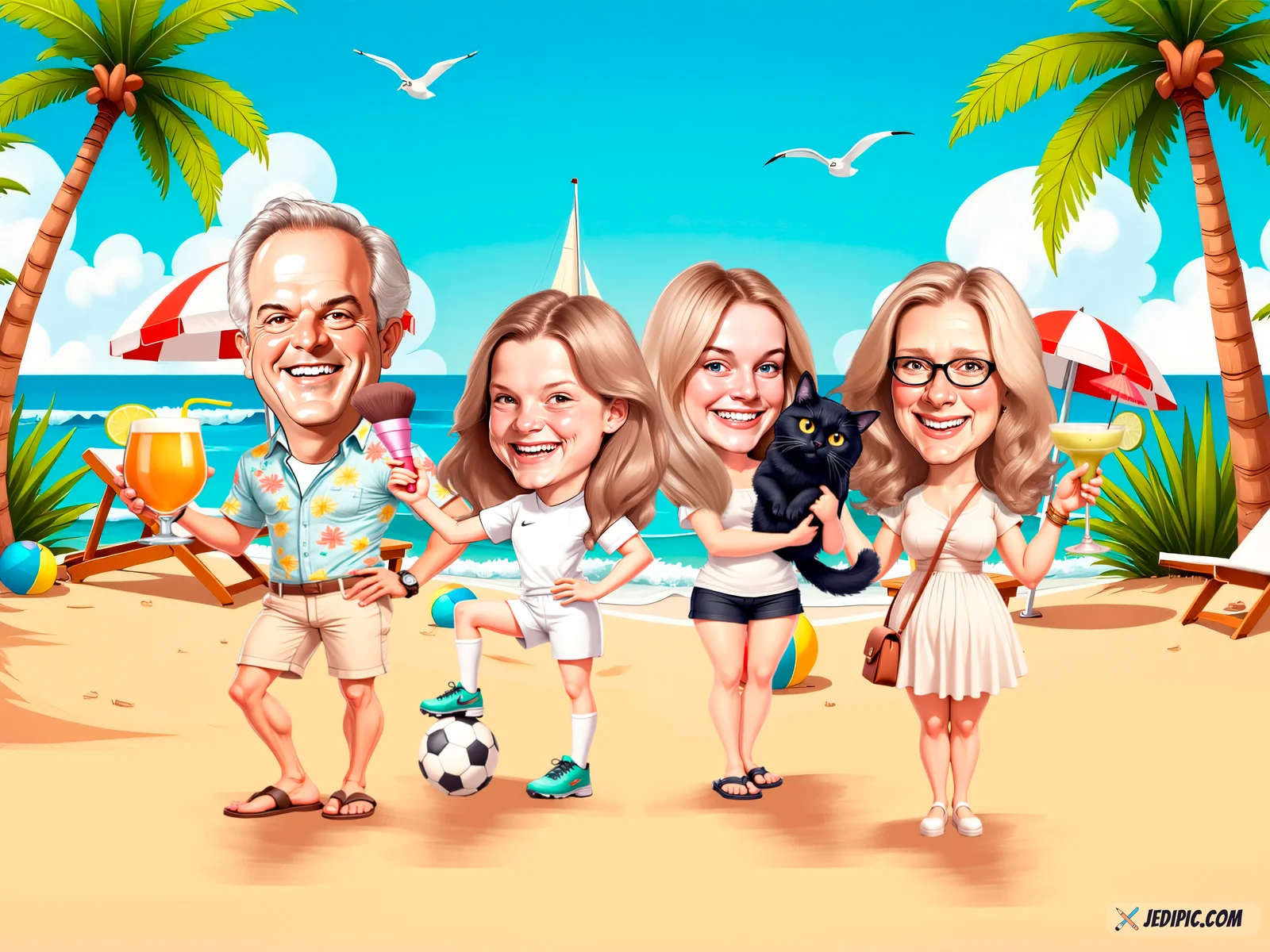 Custom Big Family Group Portrait Caricature from Photo — Hand Drawn Personalized Digital Portrait Gift