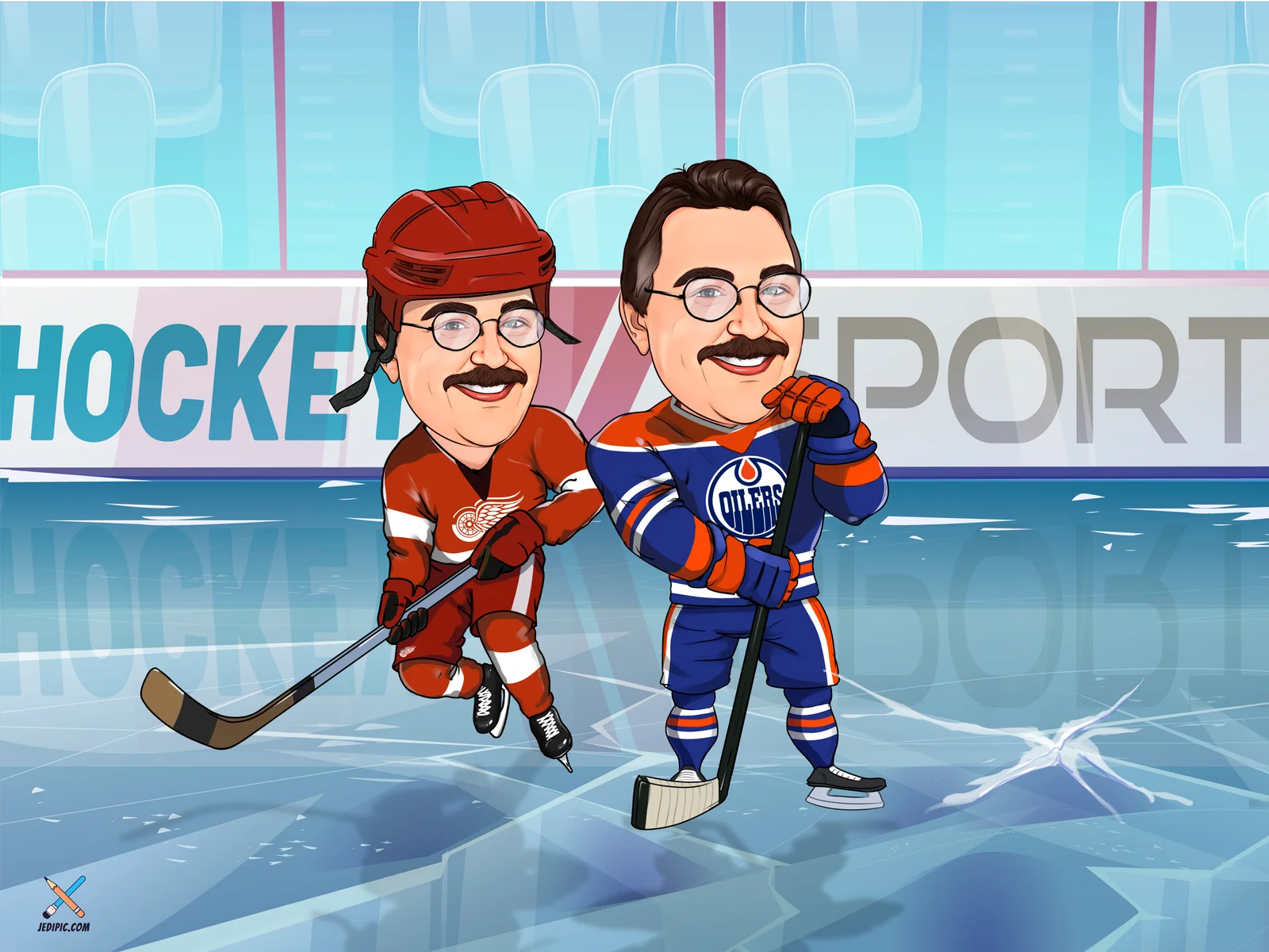 Custom Hockey Player Rink Portrait Caricature from Photo — Hand Drawn Personalized Digital Portrait Gift