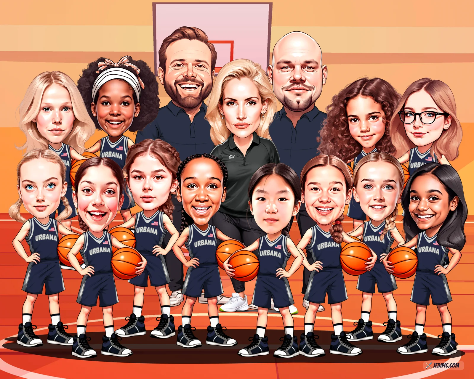 Custom Basketball Player Court Portrait Caricature from Photo — Hand Drawn Personalized Digital Portrait Gift