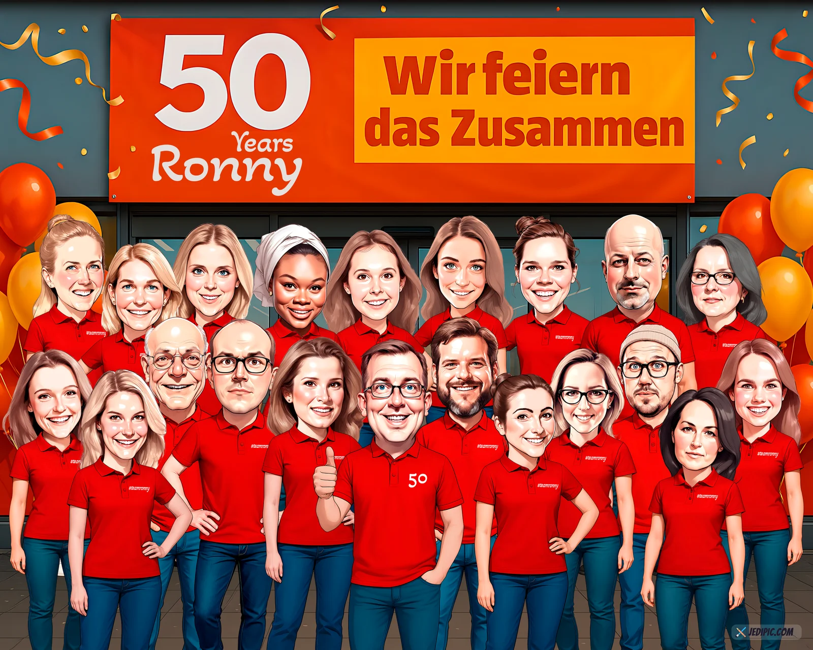 Custom Office Team Group Portrait Caricature from Photo — Hand Drawn Personalized Digital Portrait Gift — Design 2