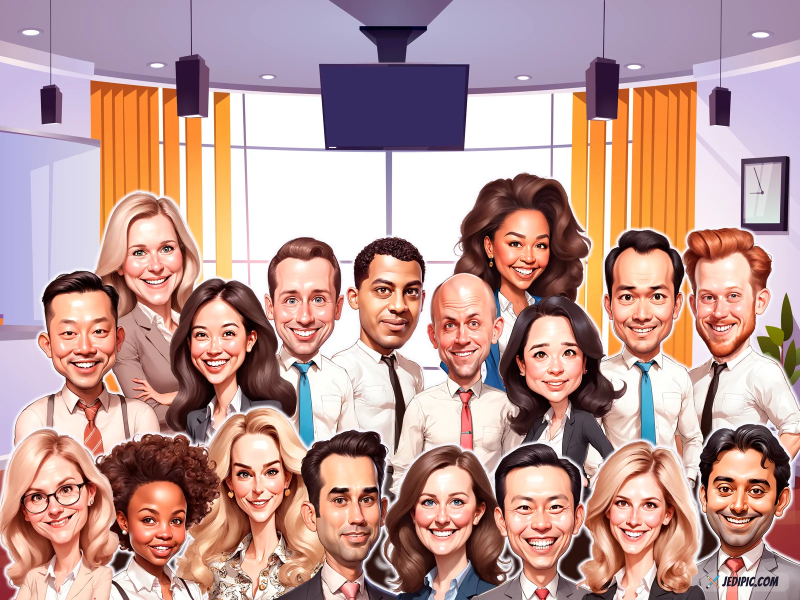 Custom Company Team Portrait Caricature from Photo — Hand Drawn Personalized Digital Portrait Gift — Design 2