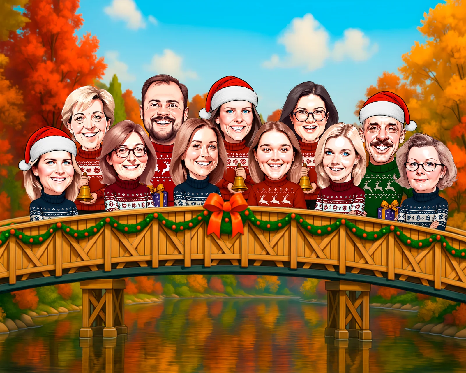 Custom Sales Crew Team Portrait Caricature from Photo — Hand Drawn Personalized Digital Portrait Gift — Design 2