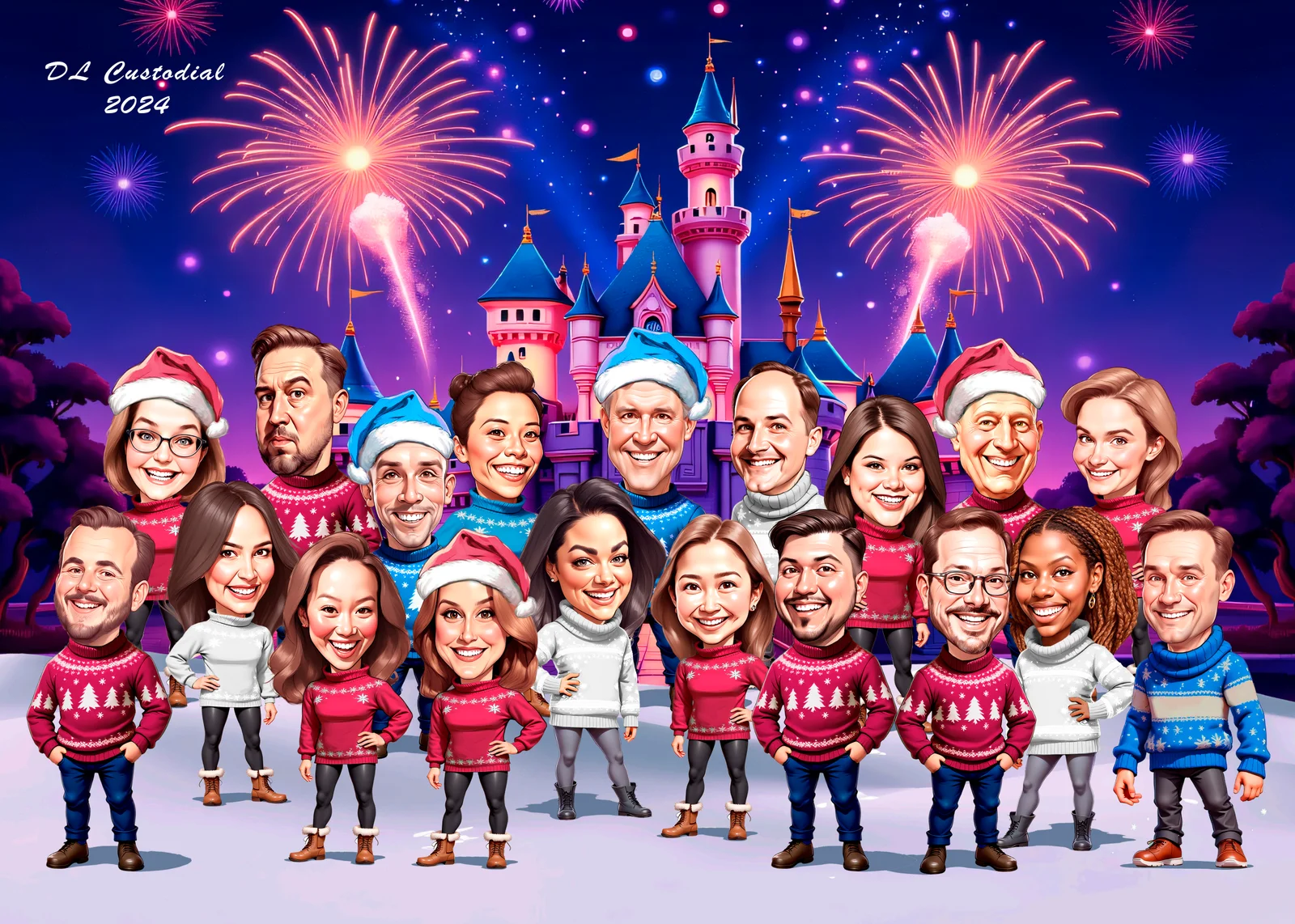 Custom Corporate Team Caricature from Photo — Company Milestone Personalized Portrait Gift